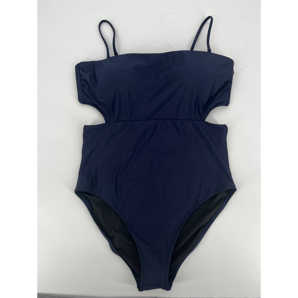J Crew Cutout Tie Back One Piece Swimsuit Sz 14 Navy Blue